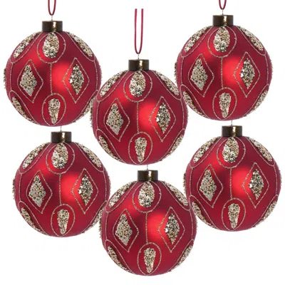 Breebe Set Of 6 Glass Christmas Ball Ornaments 3.9in Hanging Tree Holiday Party Decor In Red