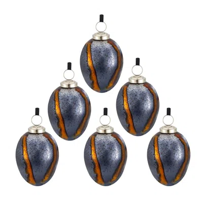 Breebe Set Of 6 Glass Egg Christmas Ball Ornaments 3 X 3 X 4.3" In Hanging Tree Party Decor In Blue