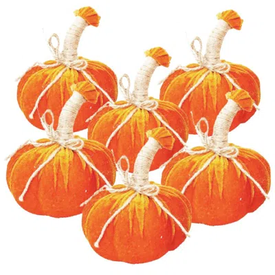 Breebe Set Of 6 Medium Pumpkin Ornaments 5x7 In Fall Harvest Thanksgiving Home Decor In Orange