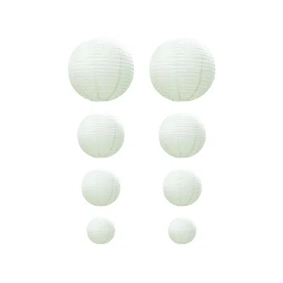 Pre-owned Breebe Set Of 8 Ivory Hanging Paper Lanterns, Decorative Round Chinese Sky Lanterns, Assorted Sizes - 6",8"