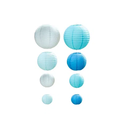 Pre-owned Breebe Set Of 8 Mixed Blue White Hanging Paper Lanterns, Decorative Round Chinese Sky Lanterns, Assorted Si