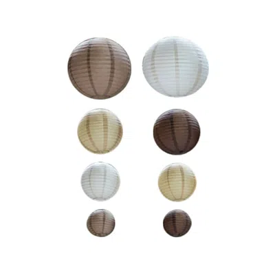 Pre-owned Breebe Set Of 8 Natural Brown Hanging Paper Lanterns Assorted Sizes, Decorative Round Chinese Sky Lanterns 