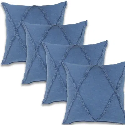Breebe Set Of Four 18" Denim Blue Diamond Cotton Throw Pillow Covers