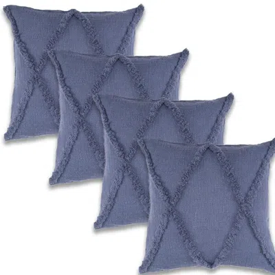 Breebe Set Of Four 18" Denim Blue Diamond Cotton Throw Pillows
