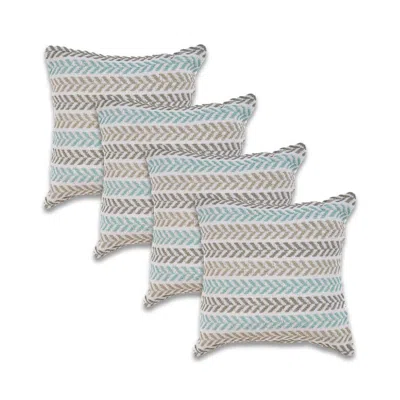Breebe Set Of Four 18" Grey And Blue Chevron Cotton Throw Pillow Covers