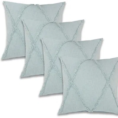Breebe Set Of Four 18" Light Blue Diamond Cotton Throw Pillows