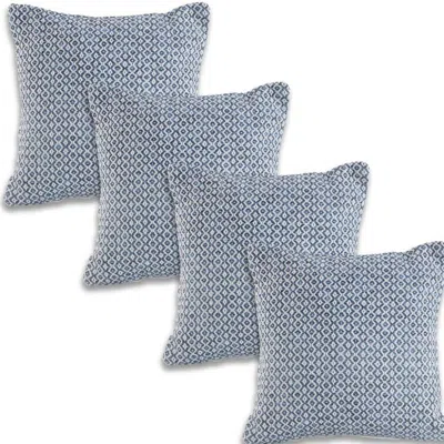 Breebe Set Of Four 18" Navy Blue And White Geometric Cotton Throw Pillows
