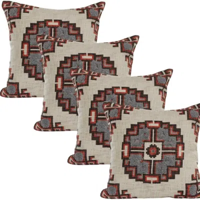 Breebe Set Of Four 18" X 18" Brown Beige And Orange Lumbar Southwestern Cotton Throw Pillow Covers