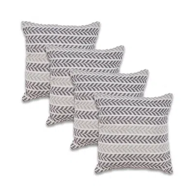 Breebe Set Of Four 18" X 18" Grey And White Lumbar Beach Chevron Cotton Throw Pillow Covers