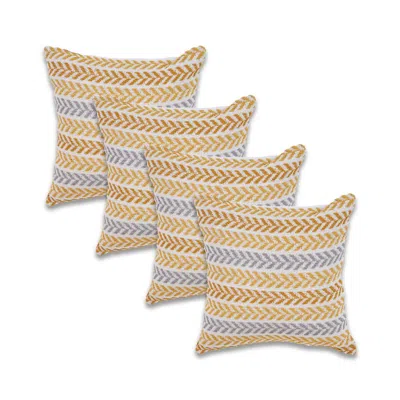 Breebe Set Of Four 18" X 18" Yellow And Grey Lumbar Beach Chevron Cotton Throw Pillow Covers