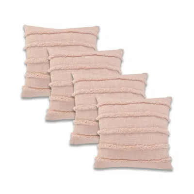 Breebe Set Of Four 20" Baby Pink And Pink Striped Cotton Throw Pillow Covers