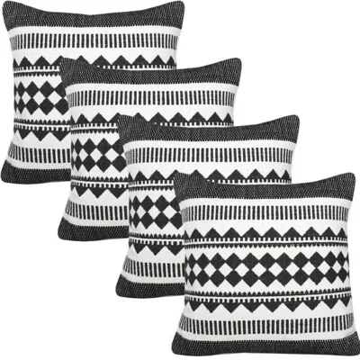 Breebe Set Of Four 20" Black And White Geometric Cotton Blend Throw Pillow Covers