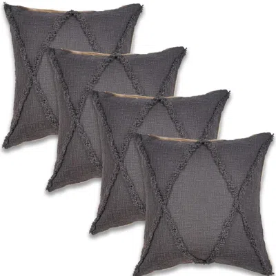 Breebe Set Of Four 20" Dark Grey Diamond Cotton Throw Pillows
