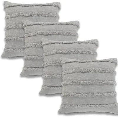 Breebe Set Of Four 20" Grey Striped Cotton Throw Pillow Covers With Tufts And Texture