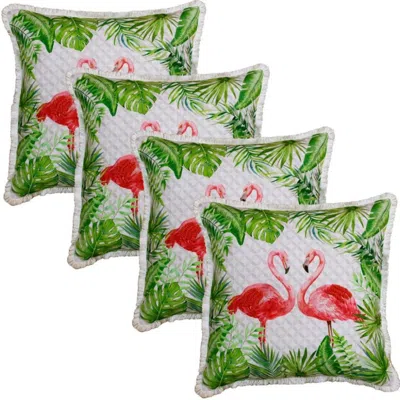 Breebe Set Of Four 20" X 20" Green And Pink Lumbar Flamingo Beach Zebra Print Throw Pillow Covers