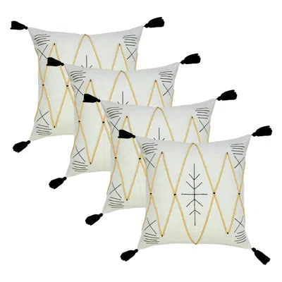 Breebe Set Of Four 20" X 20" Off White Black And Cream Lumbar Geometric Cotton Throw Pillow Covers With Tas