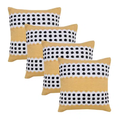 Breebe Set Of Four 20" X 20" Yellow Black And White Lumbar Striped Cotton Throw Pillow Covers