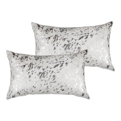 Breebe Set Of Two 12" X 20" Gray And Silver Abstract Cowhide Lumbar Throw Pillows With Glitter