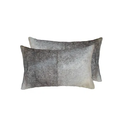 Breebe Set Of Two 12" X 20" Grey And White Cowhide Throw Pillow In Gray