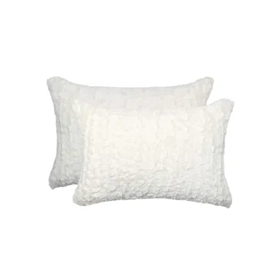 Breebe Set Of Two 12" X 20" Ivory Faux Fur Throw Pillow In Neutral