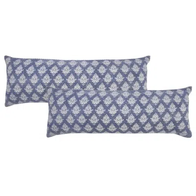 Breebe Set Of Two 14" X 36" Blue And White Lumbar Damask Cotton Throw Pillows