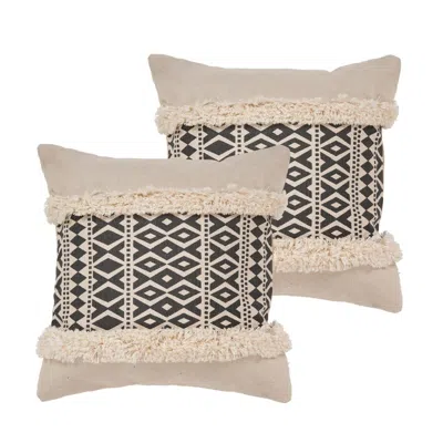 Breebe Set Of Two 18" Black And Natural Abstract Cotton Throw Pillows With Tufts