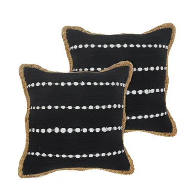Breebe Set Of Two 18" Black And White Striped Cotton Blend Throw Pillows With Texture