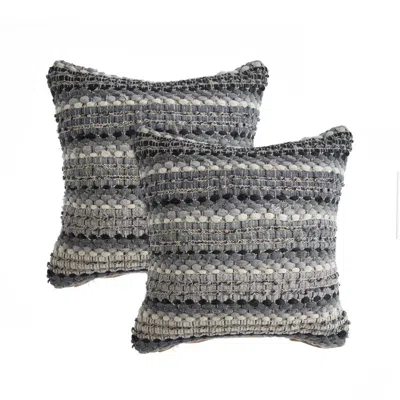 Breebe Set Of Two 18" Black Grey And Ivory Striped Cotton Blend Throw Pillows With Texture