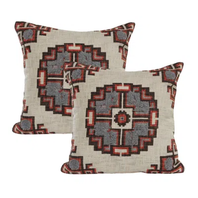 Breebe Set Of Two 18" Brown And Beige Geometric Cotton Throw Pillows