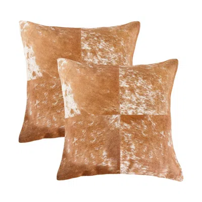 Breebe Set Of Two 18" Brown And White Cowhide Cowhide Throw Pillows