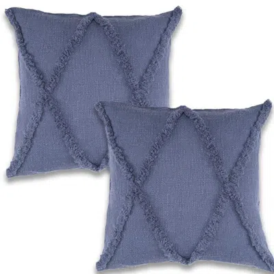Breebe Set Of Two 18" Denim Blue And Blue Diamond Cotton Throw Pillow Covers With Tufts And Texture