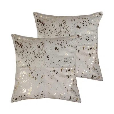 Breebe Set Of Two 18" Natural And Gold Abstract Cowhide Throw Pillows With Glitter