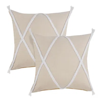 Breebe Set Of Two 20" Beige And Brown Cotton Throw Pillows With Tufts