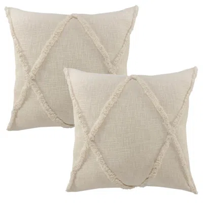 Breebe Set Of Two 20" Beige And Natural Diamond Cotton Throw Pillows With Tufts