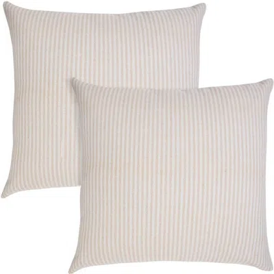 Breebe Set Of Two 20" Beige And Natural Striped Cotton Throw Pillows