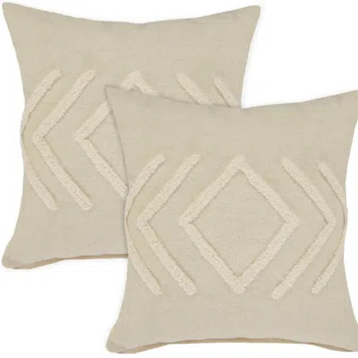 Breebe Set Of Two 20" Beige And White Diamond Cotton Throw Pillows With Tufts