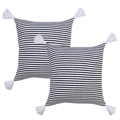 Breebe Set Of Two 20" Black And White Striped Cotton Throw Pillows With Tassels