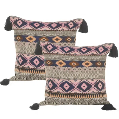 Breebe Set Of Two 20" Black Yellow And Blush Geometric Cotton Blend Throw Pillows
