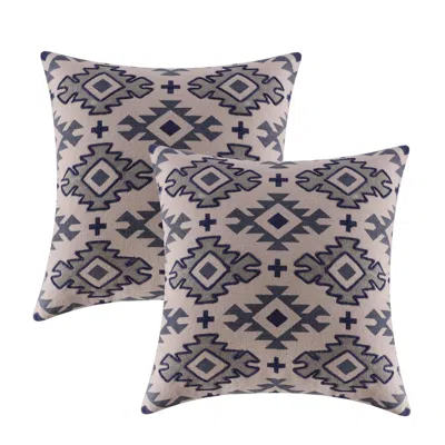 Breebe Set Of Two 20" Blue And Grey Geometric Cotton Throw Pillows