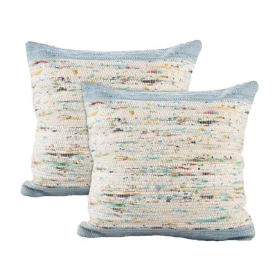 Breebe Set Of Two 20" Blue And Ivory Color Block Cotton Throw Pillows