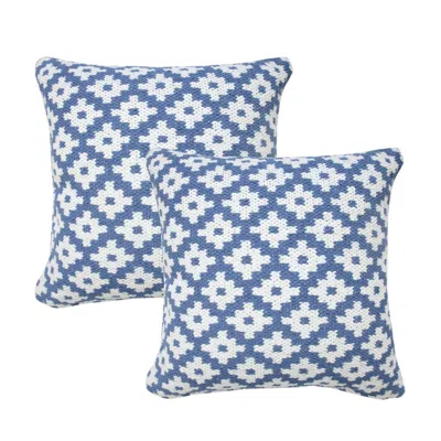 Breebe Set Of Two 20" Blue And White Geometric Cotton Blend Throw Pillows