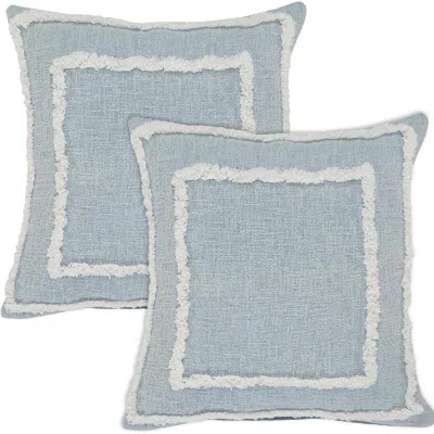 Breebe Set Of Two 20" Blue And White Geometric Cotton Throw Pillows