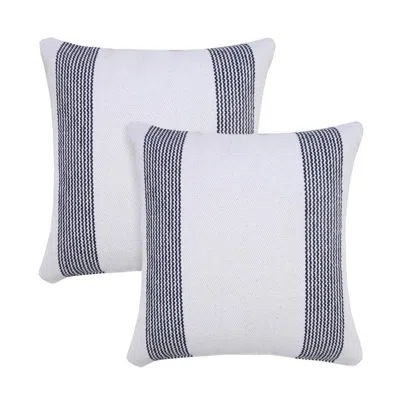 Breebe Set Of Two 20" Blue And White Striped Cotton Throw Pillows