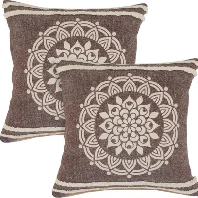 Breebe Set Of Two 20" Brown And White Medallion Cotton Throw Pillows With Texture