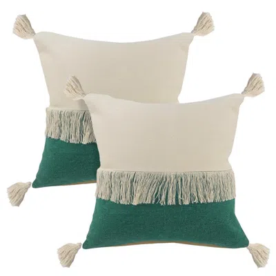 Breebe Set Of Two 20" Green And Off White Color Block Cotton Throw Pillows