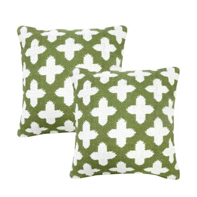 Breebe Set Of Two 20" Green And White Geometric Cotton Blend Throw Pillows