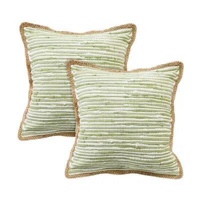 Breebe Set Of Two 20" Green Beach Striped Throw Pillows