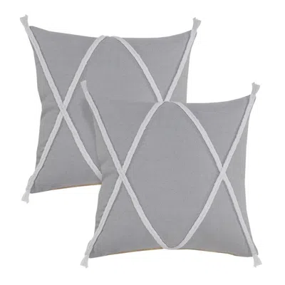 Breebe Set Of Two 20" Grey And Light Grey Diamond Cotton Throw Pillows