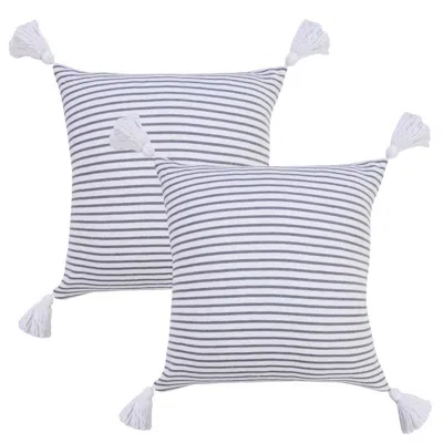 Breebe Set Of Two 20" Grey And White Striped Cotton Throw Pillows With Tassels