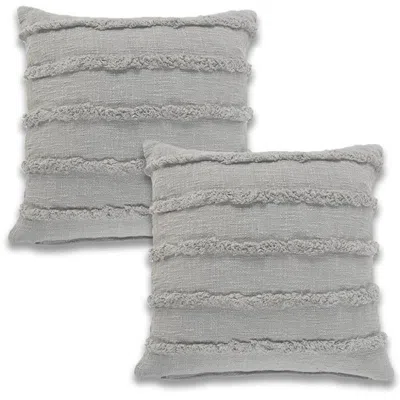 Breebe Set Of Two 20" Grey Striped Cotton Throw Pillow Covers With Tufts